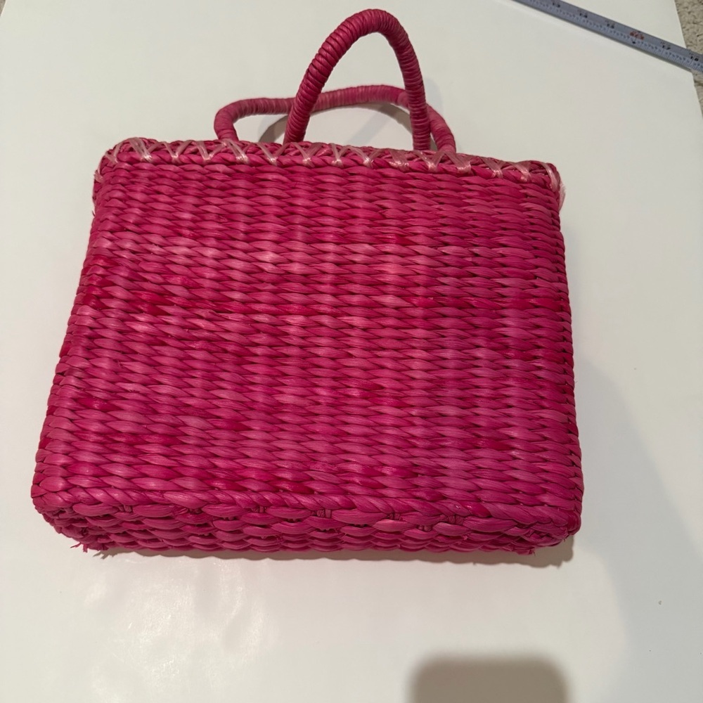 Vintage 1980’s Marlo Pink Floral Embroidered Woven Tote Bag Purse - Picture 8 of 14
